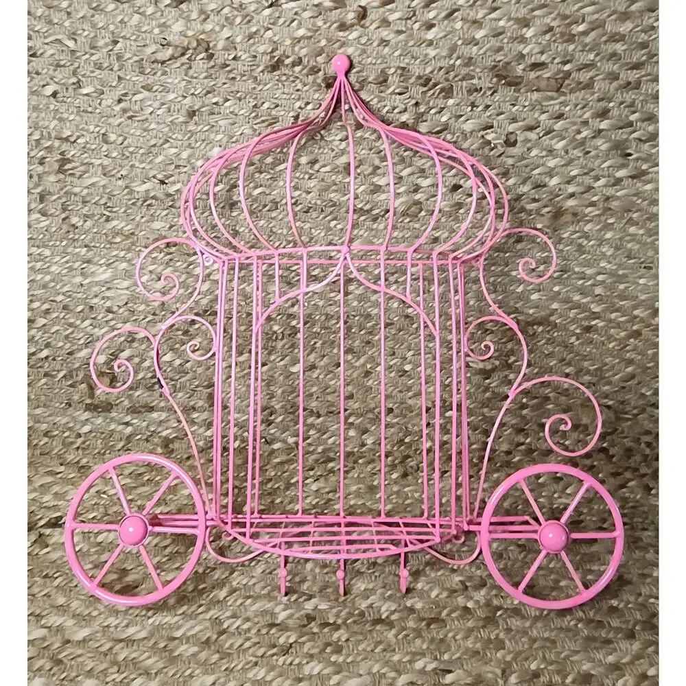 PINK PRINCESS CINDERELLA’S CARRIAGE WIRE WALL SHELF WITH HOOKS 22” HOME DECOR